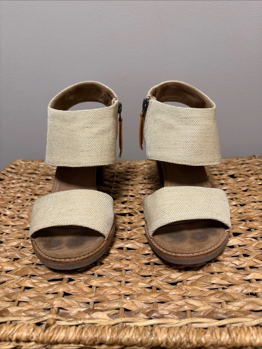 Toms Cream Canvas Dual-Strap Wedge Sandals